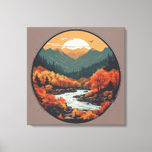 Herfst in de bergen kleurrijke grafische kunst canvas afdruk