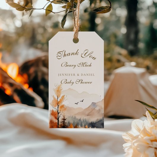 Herfst in de bergen met beren bedankt cadeaulabel