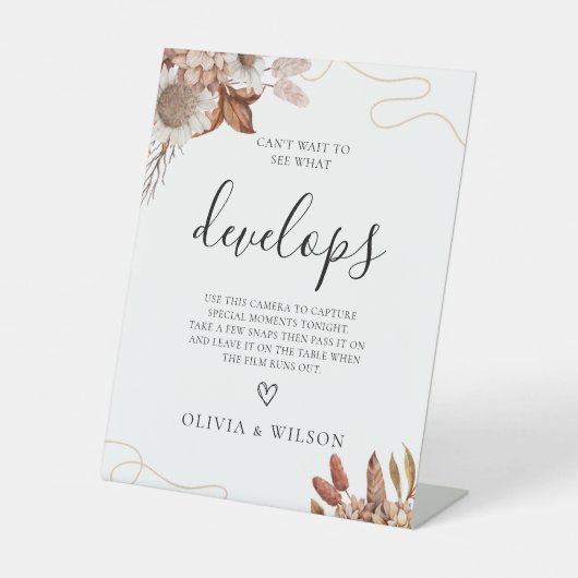 Herfst in de liefde | Boho bruiloft wegwerp camera Reclamebord Met Voetstuk (Voorkant)