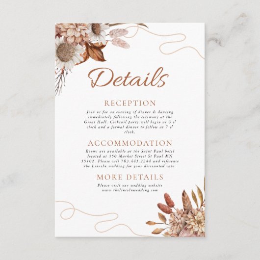 Herfst in de liefde | Boho Flowers Wedding Details Informatiekaartje (Voorkant)