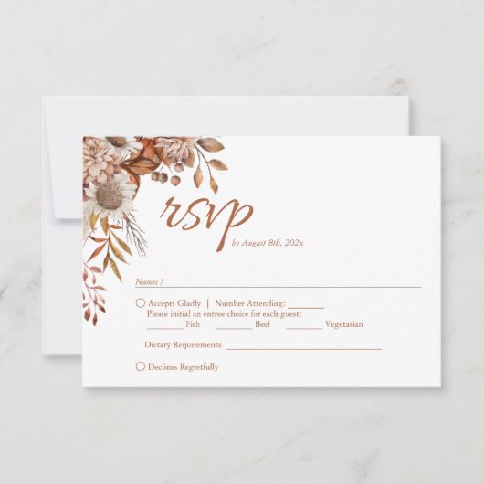 Herfst in de liefde | Boho Flowers Wedding RSVP Ka (Voorkant)