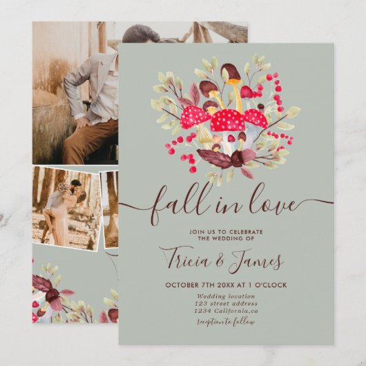 Herfst in de liefde champignons groene rustige fot kaart (Voorkant / Achterkant)