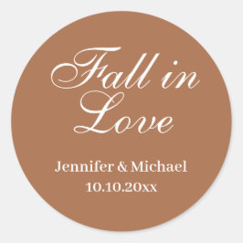 herfst in de liefde, herfstbruin bruiloft minimal  ronde sticker