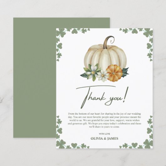 Herfst in de liefde Sage Green Wedding Dank u Card (Voorkant / Achterkant)