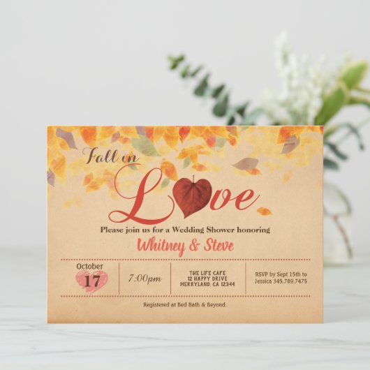 Herfst in de liefde uitnodiging Trouwdouche rustie (Staand voorkant)