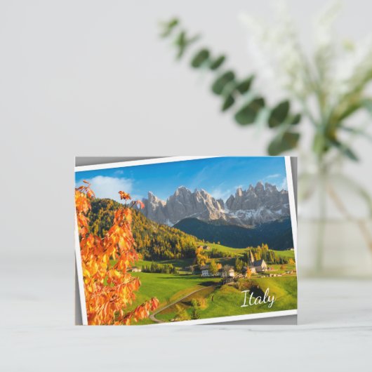 Herfst in een Dolomietenlandschap met een kerk Briefkaart (Staand voorkant)