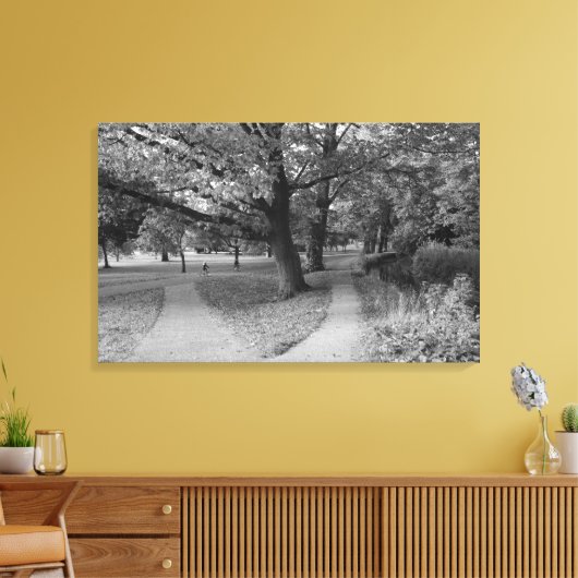 Herfst in het park - zwart-wit canvas afdruk (Insitu (Woonkamer))