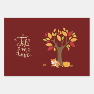 Herfst in Liefde Autumn Design Fox Pumpkin Tree Inpakpapier Vel