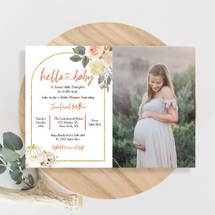 Herfst in Liefde Baby shower Roest Bloemen Pompoen Kaart