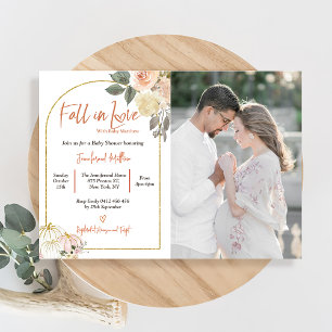 Herfst in Liefde Baby shower Roest Bloemen Pompoen Kaart