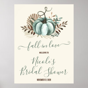 Herfst in liefde, Blauwe Pompoen, Bloemen Vrijgeze Poster