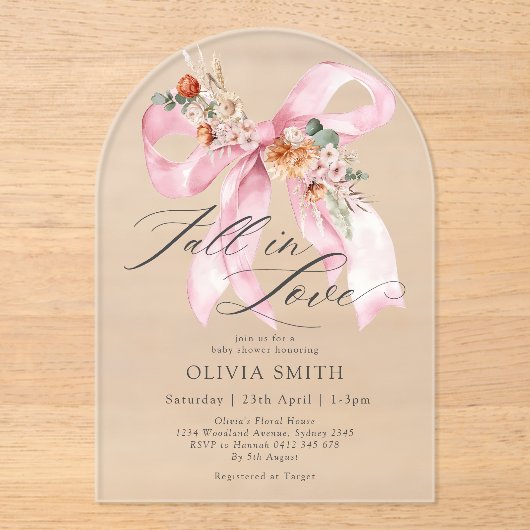 Herfst in Liefde Bloemen Boog Modern Baby shower Acryl Uitnodigingen (Voorkant)