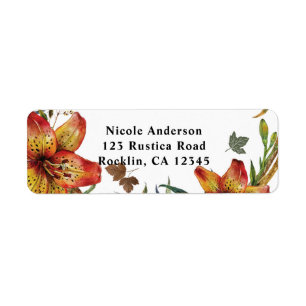 Herfst In Liefde Bloemen Sinaasappel Lelies & blad Etiket