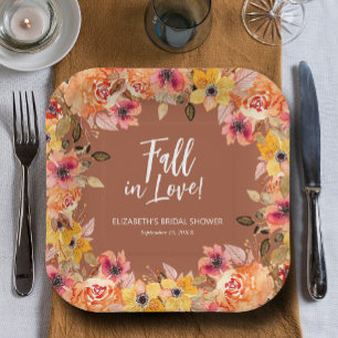 Herfst in Liefde Bloemen Terracotta Vrijgezellenfe Papieren Bordje