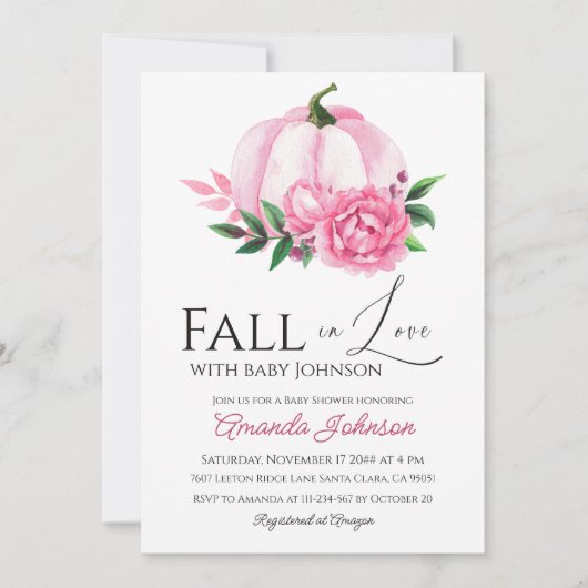 Herfst in Liefde Blush Roze Pompoen Rustiek Baby s Kaart (Voorkant)