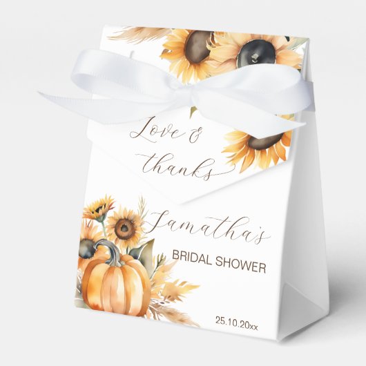 Herfst in liefde boho pompoen zonnebloemen gunsten bedankdoosjes (Voorkant Zijde)