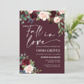 Herfst in liefde Bourgondië Bruidsdouche Uitnodigi Kaart (Staand voorkant)