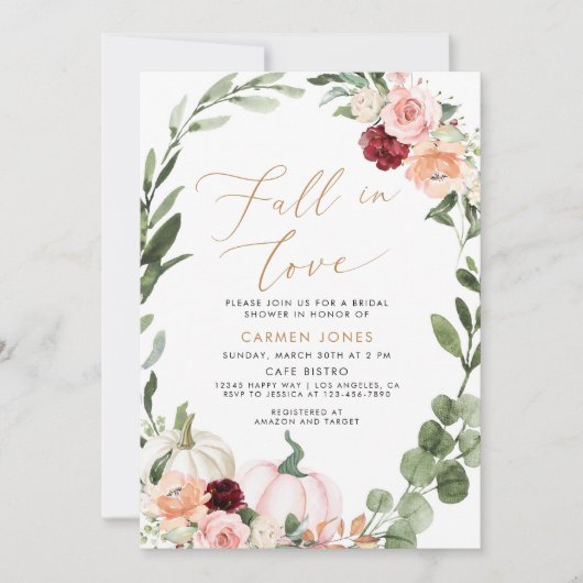 Herfst in liefde Bruidsdouche Uitnodiging, Bloemen Kaart (Voorkant)