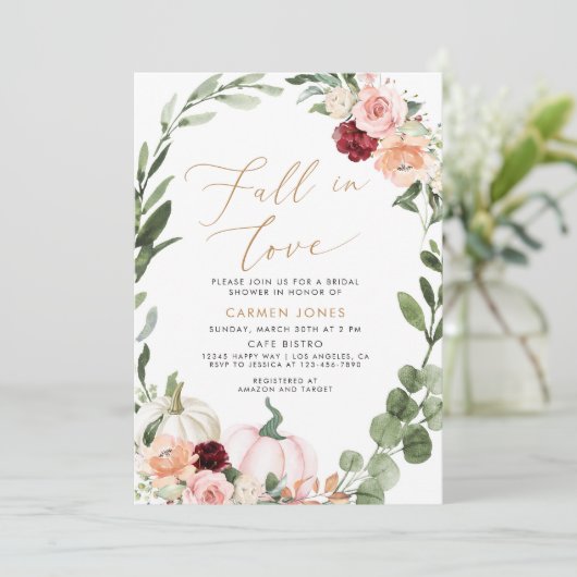 Herfst in liefde Bruidsdouche Uitnodiging, Bloemen Kaart (Staand voorkant)