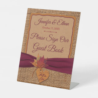 Herfst in liefde Burlap, verlaat bruiloft Reclamebord Met Voetstuk