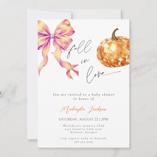 Herfst in Liefde Diamond Pumpkin Bow Baby shower Kaart (Voorkant)