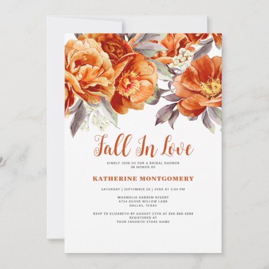 Herfst in liefde Elegant Bloemen Sinaasappel Vrijg Kaart (Voorkant)