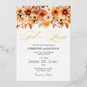 Herfst in Liefde Elegante Boho Bloemen Trouwgoud Folie Uitnodiging (Voorkant)