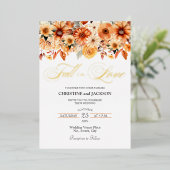 Herfst in Liefde Elegante Boho Bloemen Trouwgoud Folie Uitnodiging (Staand Voorkant)