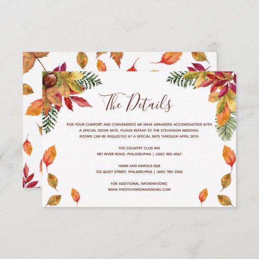 Herfst in liefde herfst bruiloft details invoegen  informatiekaartje (Voorkant / Achterkant)