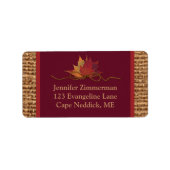 Herfst in liefde, herfst verlaat trouwadres etiket (Voorkant)