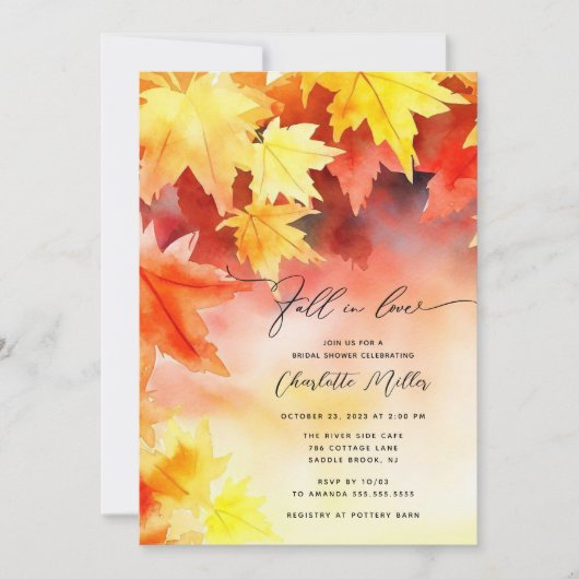Herfst in liefde herfstblad bruidsdouche uitnodigi kaart (Voorkant)