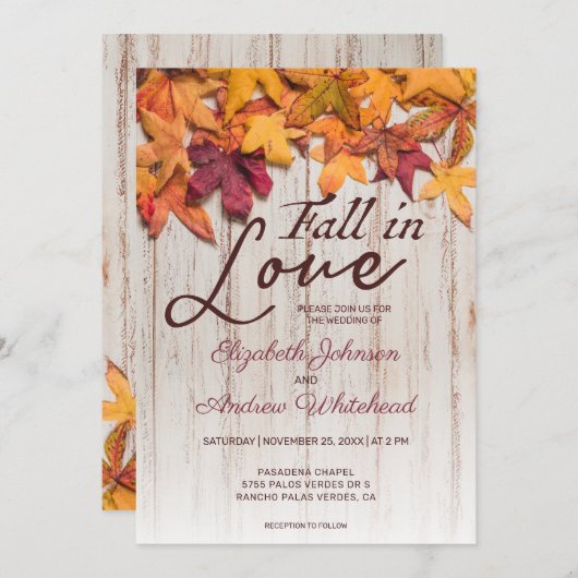 Herfst in Liefde Hout Herfstbladeren Bruiloft Kaart (Voorkant / Achterkant)