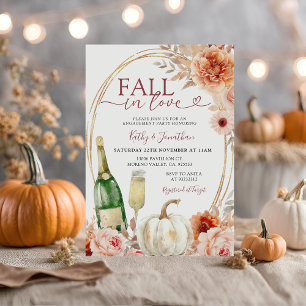 Herfst in Liefde Ivoor Bloemen Pompoen Verloving Kaart
