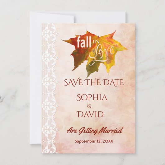 Herfst in Liefde Kant Oud Papier Bruiloft SAVE THE Save The Date (Voorkant)