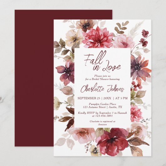 Herfst in Liefde Maroon Blush Herfst Boho Vrijgeze Kaart (Voorkant / Achterkant)