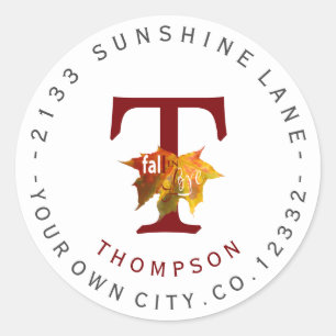 Herfst in Liefde Monogram Circulair Adreslabel Ronde Sticker