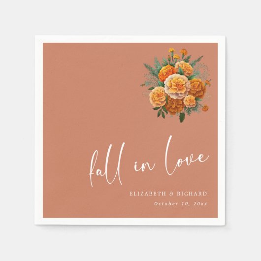 Herfst in Liefde op Terracotta: Uniek Script Bruil Servet (Voorkant)