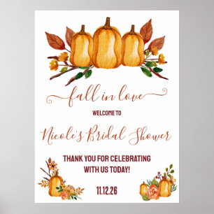 Herfst in liefde, Oranje pompoen, Bloemen Vrijgeze Poster