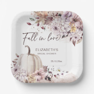 Herfst in liefde pastel gebladerte pompoen vrijgez papieren bordje