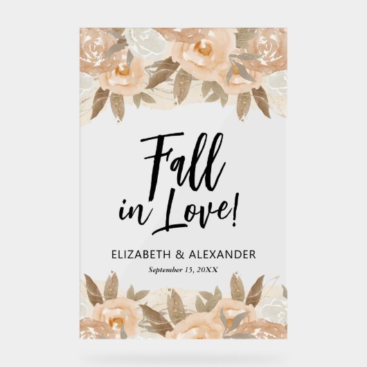 Herfst in liefde perzik bloemen bruiloft acryl bord (Voorkant)