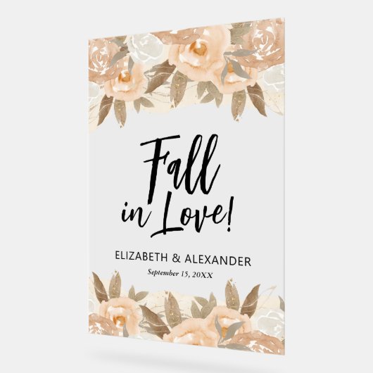 Herfst in liefde perzik bloemen bruiloft acryl bord (Hoek)