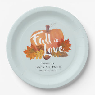 Herfst in Liefde Pompoen Blauw Baby shower Papieren Bordje