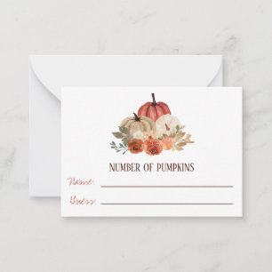 Herfst in liefde, Pompoen Bloemen Baby shower Spel Notitiekaartje