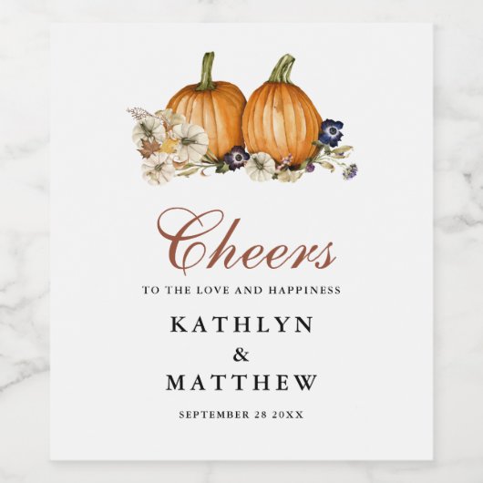 Herfst in liefde pompoen botanische herfst herfst  wijn etiket (Enkel label)