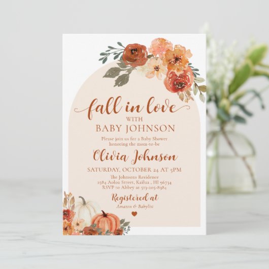 Herfst in Liefde Pompoen Herfst Baby shower Uitnod Kaart (Staand voorkant)