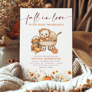 Herfst in Liefde Pompoen Teddy Bear Bloemen Baby s Kaart