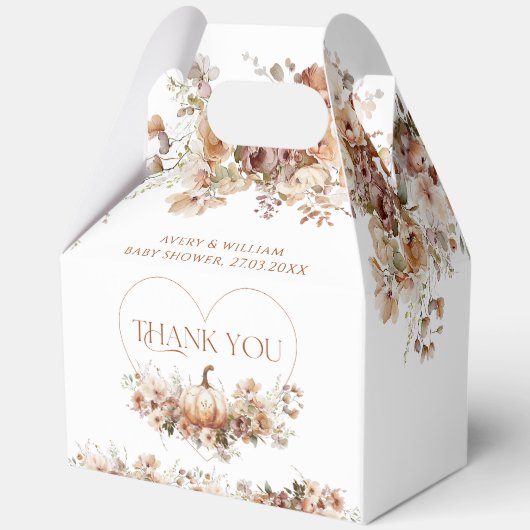 Herfst in liefde Pompoen Wildflower hart Baby show Bedankdoosjes (Voorkant)