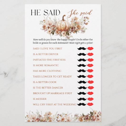 Herfst in liefde Pompoen Wildflower Vrijgezellenfe (Voorkant)