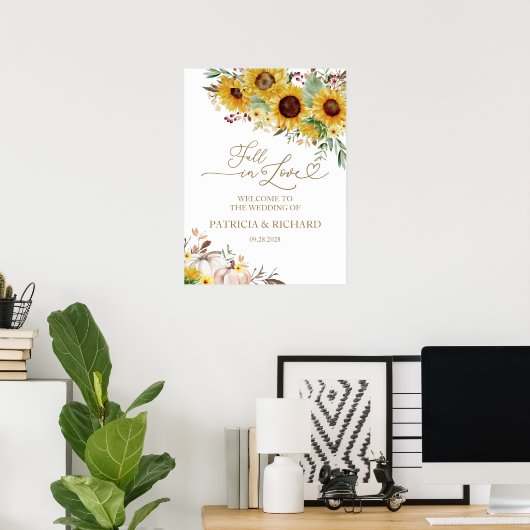 Herfst in Liefde Pompoen Zonnebloem bruiloft Welko Poster (Thuiskantoor)