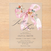 Herfst in Liefde Roze Bow Bloemen Baby shower Acryl Uitnodigingen (Voorkant)